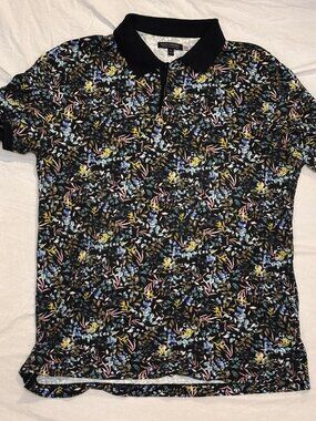 Banana Republic Polo Mens XL Performance Pique black Floral Short Sleeve Cotton